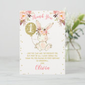 Bunny doré rose floral 1er anniversaire Carte de r (Debout devant)