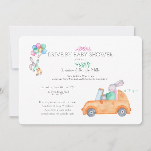 Bunny Drive Par Baby shower Invitation (Devant)