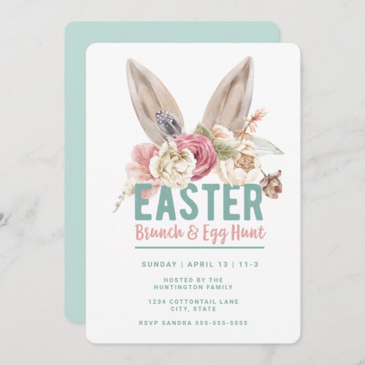 Bunny Ears | Pasen Brunch en Egg Hunt Uitnodiging (Voorkant / Achterkant)