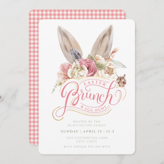 Bunny Ears | Pasen Brunch en Egg Hunt Uitnodiging (Voorkant / Achterkant)