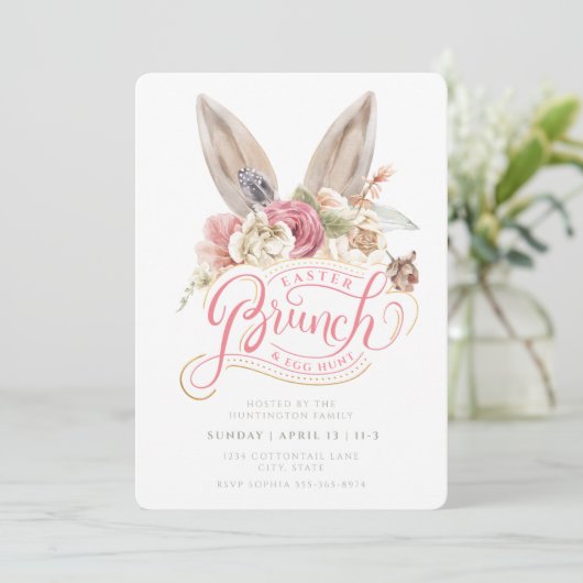 Bunny Ears | Pasen Brunch en Egg Hunt Uitnodiging (Staand voorkant)