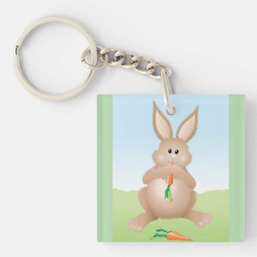 Bunny Eating Carrot Adorable Rabbit Sleutelhanger (Voorkant)