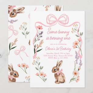 Bunny eerste verjaardag uitnodiging wilde bloemen 