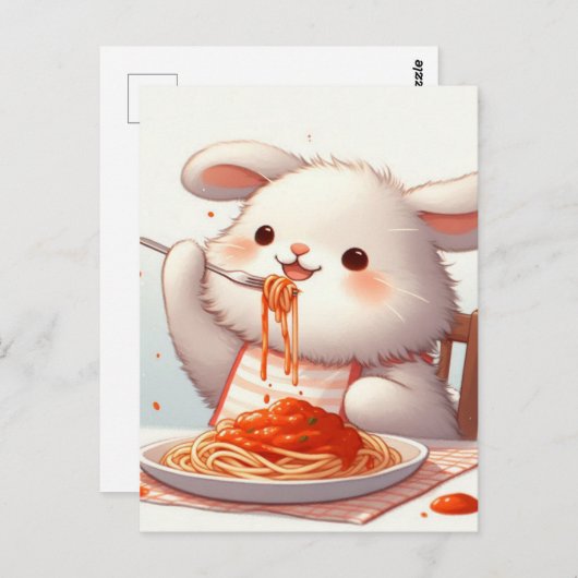 Bunny eet spaghetti briefkaart (Voorkant / Achterkant)