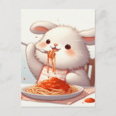 Bunny eet spaghetti briefkaart (Voorkant)