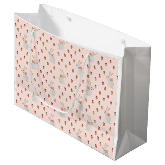 Bunny en aardbei Verjaardagsfeest Groot Cadeauzakje (Voorkant Gekanteld)