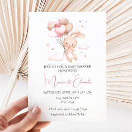 Bunny en Balloons Girl Baby shower Invitation Kaart