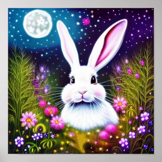 Bunny en bloemen poster (Voorkant)