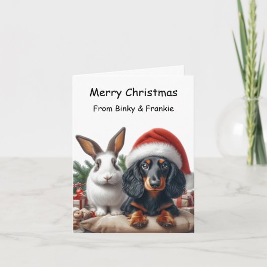 Bunny en Dachshund Kerstmis Kaart (Voorkant)