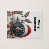 Bunny en Dachshund Kerstmis Legpuzzel (Horizontaal)