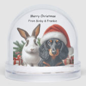 Bunny en Dachshund Kerstmis Sneeuwbol (Voorkant)