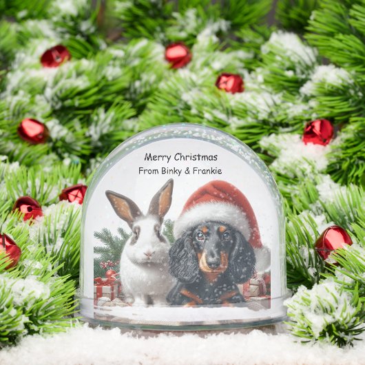 Bunny en Dachshund Kerstmis Sneeuwbol (Kerstmis)