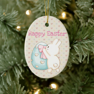 Bunny en paaseieren keramisch ornament