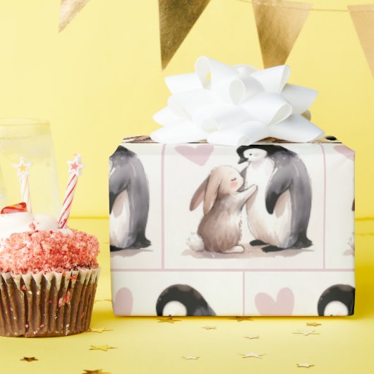 Bunny en Penguin vriendschap Cadeaupapier (Verjaardagsfeest)