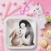 Bunny en Penguin vriendschap Papieren Bordje (Feest)