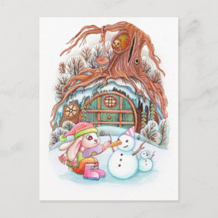 Bunny en Snowman Briefkaart