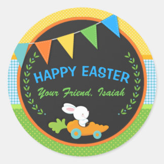 Bunny en Wortel Gelukkig Pasen Gepersonaliseerd Ronde Sticker