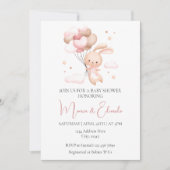 Bunny et ballons Girl Baby shower Invitation (Devant)