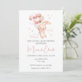 Bunny et ballons Girl Baby shower Invitation (Debout devant)