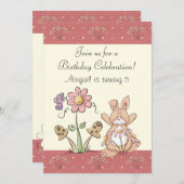 Bunny et fleurs Invitation d'anniversaire pour les (Devant / Derrière)