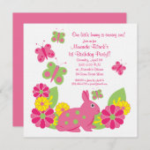 Bunny et papillons Invitation d'anniversaire (Devant / Derrière)