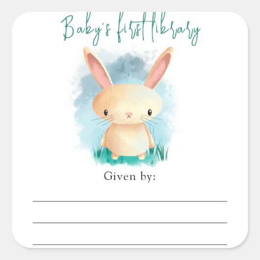 Bunny - Étiquette de bibliothèque pour Baby Shower (Devant)