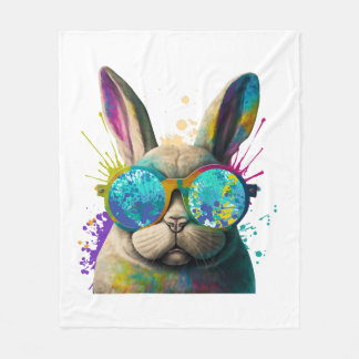 Bunny face Cool Easter Bunny met bril Fleece Deken