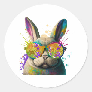 Bunny face Cool Easter Bunny met bril Ronde Sticker