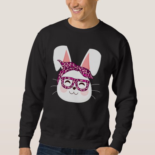Bunny face Cool Easter Bunny with Glasses Easter Trui (Voorkant)