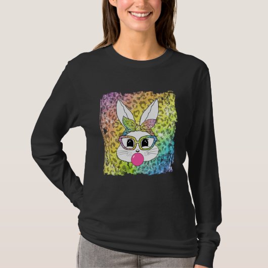 Bunny Face Leopard Glasses Bubble Gum Easter Day G T-shirt (Voorkant)