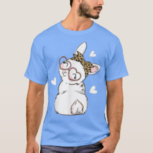 Bunny Face Leopard Glasses Heart Headband Happy Ea T-shirt