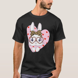 Bunny Face Leopard Glasses Red Heart Happy Pasen T-shirt