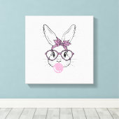 Bunny Face Luipaard Bril Bubble Gum Pasen Dag G Canvas Afdruk (Insitu (Houten vloer))