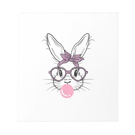 Bunny Face Luipaard Bril Bubble Gum Pasen Dag G Notitieblok (Voorkant)