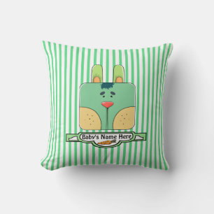 Bunny Face on Stripes - Groen (gepersonaliseerd) Kussen