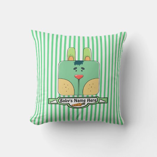 Bunny Face on Stripes - Groen (gepersonaliseerd) Kussen (Voorkant)