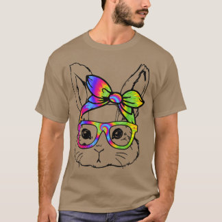 Bunny Face Tie Dye Glasses Headband Happy Easter D T-shirt