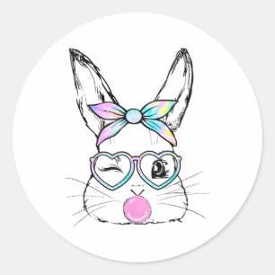 Bunny Face Wink Eyes Bandana Heart Gles Bubblegum Ronde Sticker