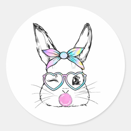 Bunny Face Wink Eyes Bandana Heart Gles Bubblegum Ronde Sticker (Voorkant)
