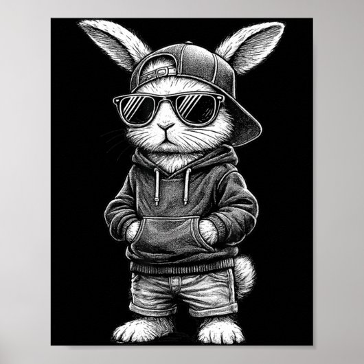 Bunny Face With Sungles Funny Easter Day For Boys Poster (Voorkant)