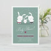 Bunny Family Couples Baby shower Invitation Turquo (Debout devant)