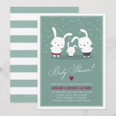 Bunny Family Couples Baby shower Invitation Turquo (Devant / Derrière)