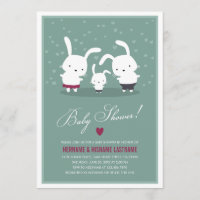 Bunny Family Couples Baby shower Invitation Turquo