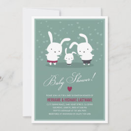 Bunny Family Couples Baby shower Uitnodiging Blauw