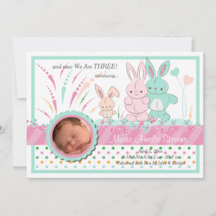 Bunny Family Fotoaankondiging Geboorte Aankondiging