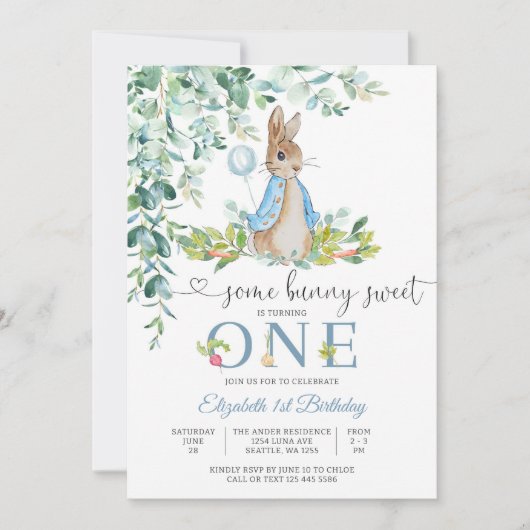 Bunny First Birthday Invitation (Devant)