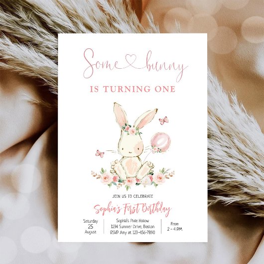 Bunny First Birthday Invitation