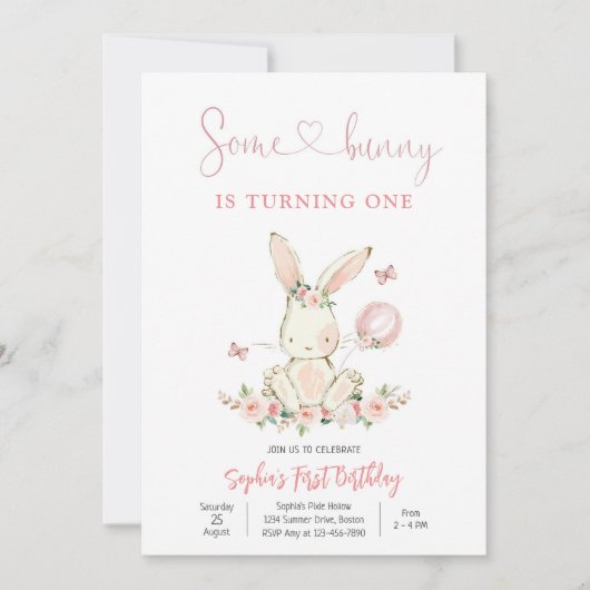 Bunny First Birthday Invitation (Devant)