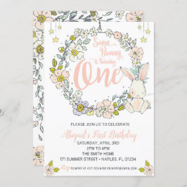 Bunny First Birthday Invitation Kaart