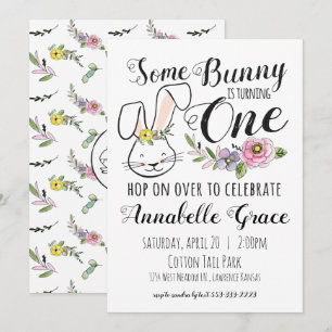 Bunny First Birthday Invitation Kaart